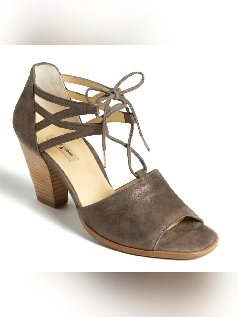 PAUL GREEN Veronica Peep-Toe Sandals US 8 Metallic Sisal Earth Lace-Up Pumps